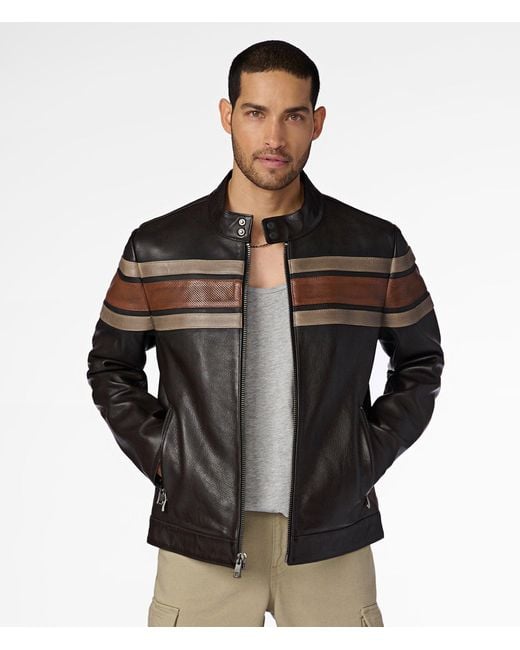 Wilsons Leather Brown Dale Retro Striped Leather Jacket for men