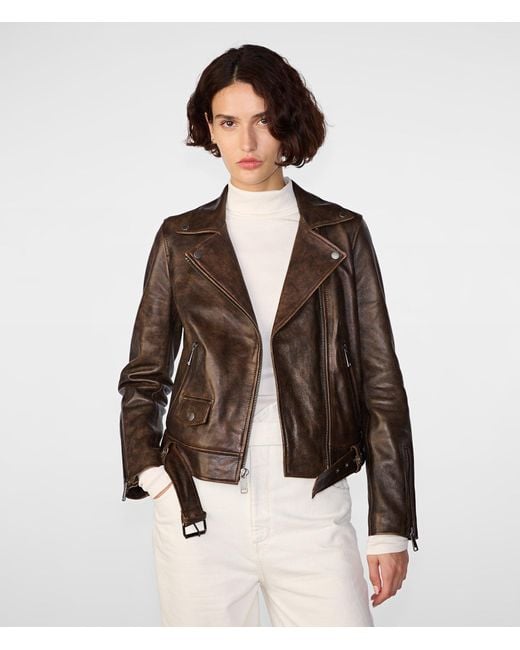 Wilsons Leather Bryn Distressed Brown Moto Jacket