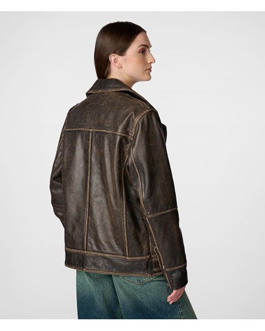 Wilsons Leather Brown Stella Oversized Moto Jacket