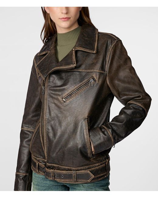 Wilsons Leather Brown Stella Oversized Moto Jacket