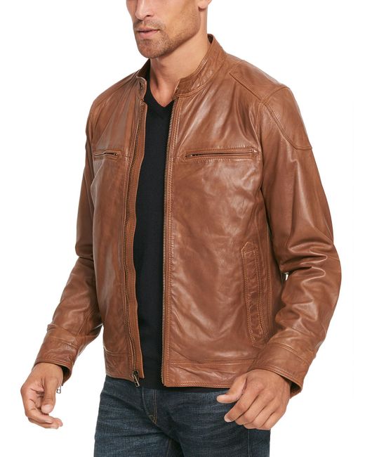Wilsons Leather Brown Leather Jacket With Shoulder Patches for men