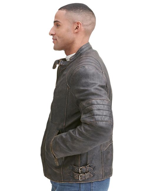 Men S Black Distressed Genuine Leather Cycle Jacket