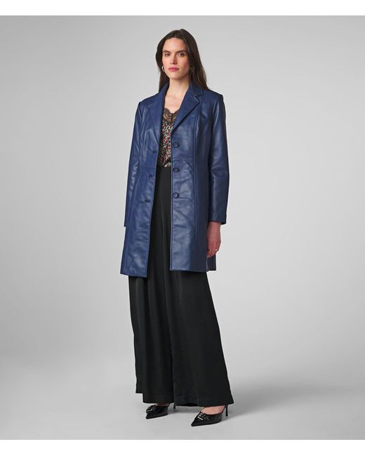 Wilsons Leather Blue Nora Button Down Lamb Trench