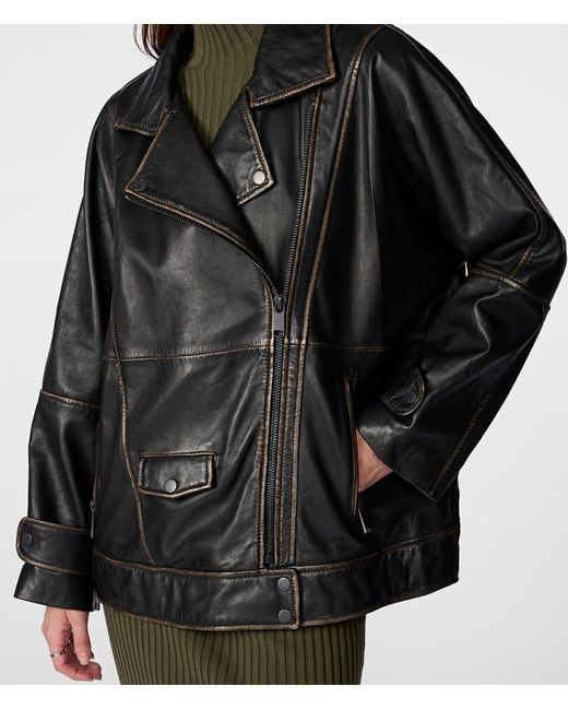 Wilsons Leather Black Brielle Oversized Leather Moto Jacket