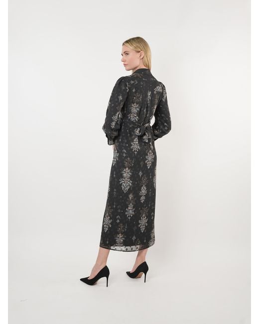 John Abgin Black Chiffon Burnout Printed Cross-Over Maxi Dress