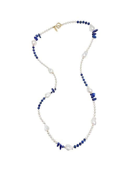 Farra Blue Baroque Pearls With Lapis And Kyanite Long Necklace