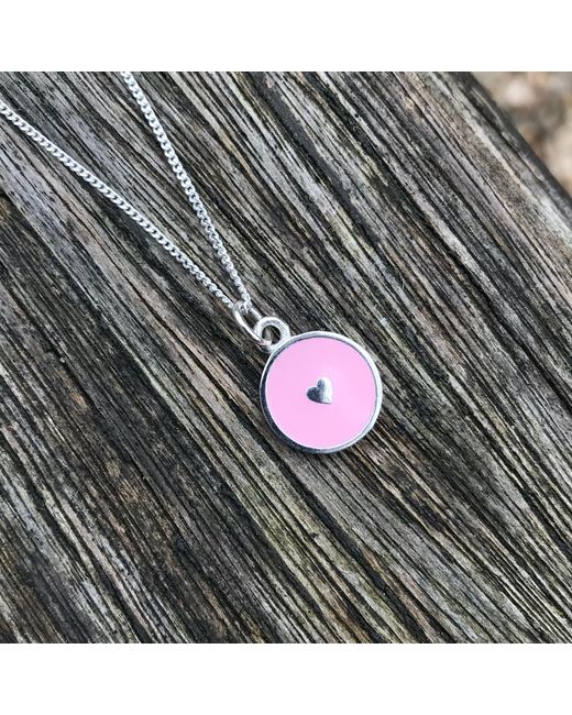 Lime Tree Design Pink Small Heart Enamel Necklace Sterling Powder