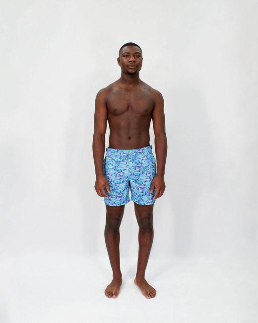 Lords of Harlech Blue Pool Fish Skool Swim Short for men