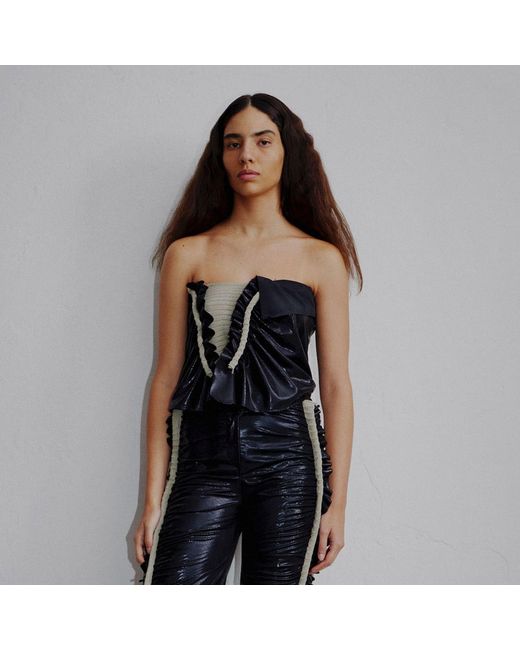 Ccy Currency Black Halterless Frill Top