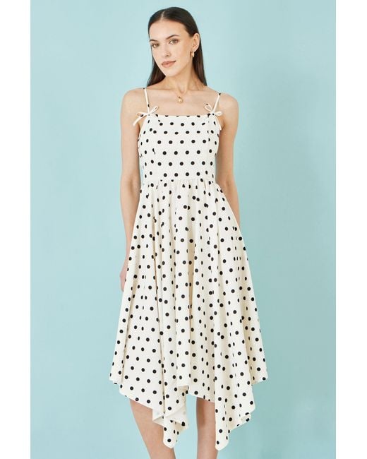 Yumi' Metallic Polka Dot Hankerchief Hem Dress