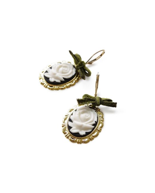 POPORCELAIN Metallic Dark Romance Rose Oval Porcelain Cameo Earrings