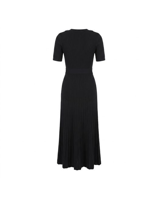 Modenaire Black Ribbed Knit Dress Sculpted Pleats