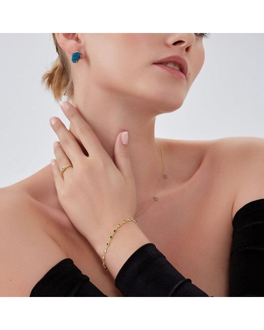 Spero London Metallic Colourful Jewelled Sterling Chain Bracelet