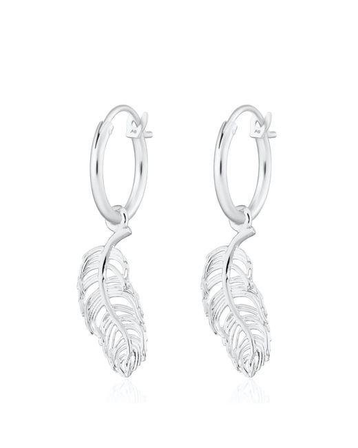 Lily Charmed Metallic Sterling Feather Charm Hoop Earrings