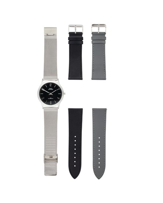 Bermuda Watch Company Metallic Hugo Schwarze Theodore Silver Grey & Black Slim Interchangeable Mens Watch for men