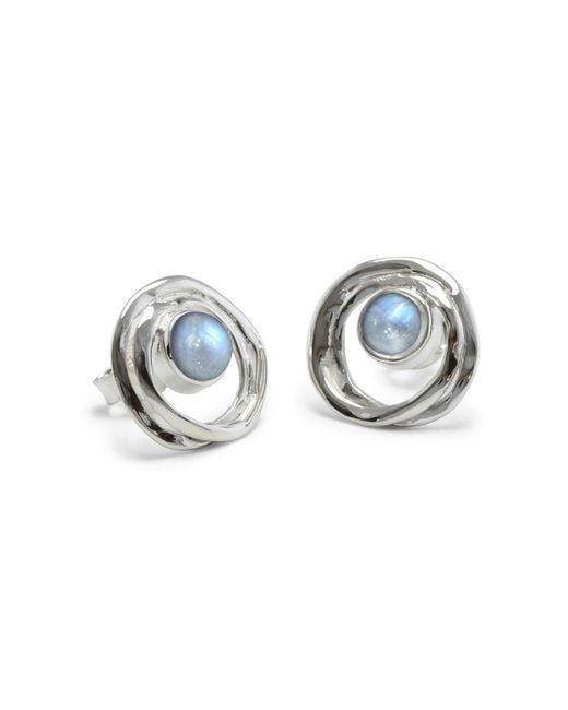 Isla Silver Metallic Handmade Sterling Moonstone Stud Earrings