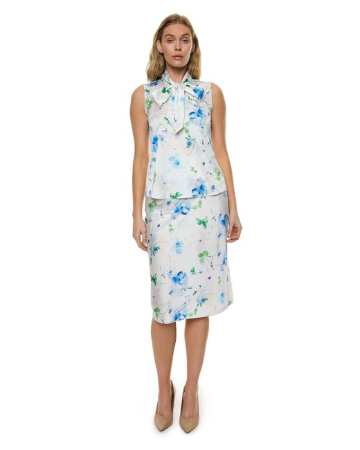 Carloslines Blue Bow Tie Sleeveless Blouse