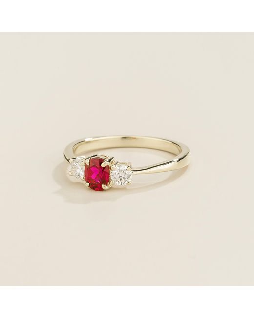 Juvetti White Boble Ruby Oval & Diamond Three-Stone Ring