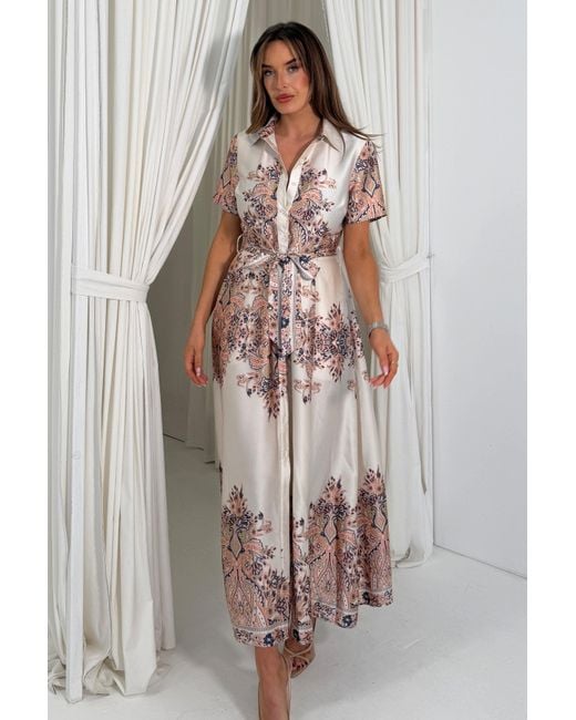 Girl In Mind White Aurora Paisly Print Midi Shirt Dress