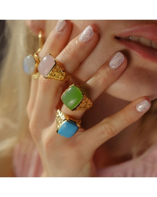 YAA YAA LONDON Blue 'happy' Turquoise Gemstone Gold Ring