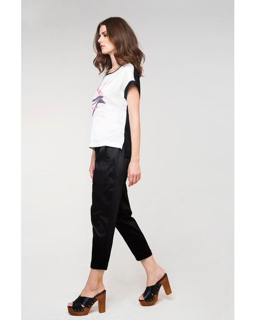 Conquista Black Neutrals Cap Sleeve Print Top By Fashion