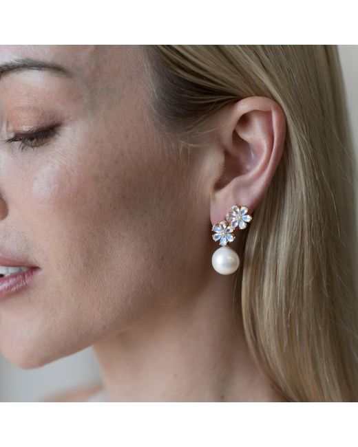Kai Fine Jewelry Blue Solid Natural Moonstone, Diamond & Freshwater Pearl Flora Convertible Drop Earrings