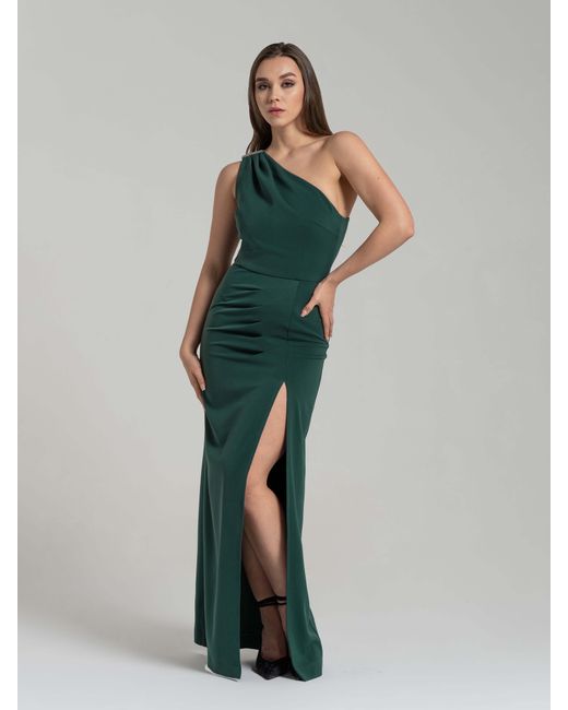 Tia Dorraine Green Harmony Asymmetric Long Dress