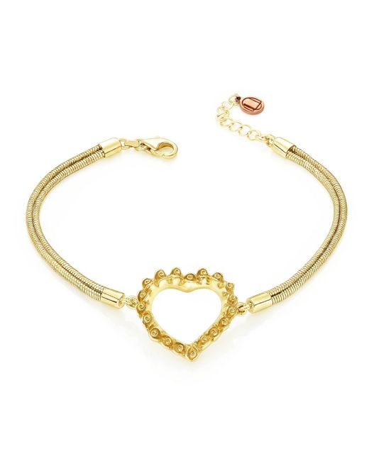 Unaloe Metallic Heart Of Roses Vermeil Bracelet With Double Snake Chain – Italian Handmade Heart Jewelry For