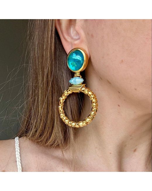 Laura Gray Blue Glass Hoop Clip Earrings