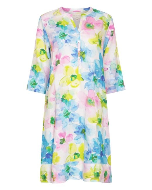 NoLoGo-chic Blue Murano Print Tunic Classic Dress Linen Multi