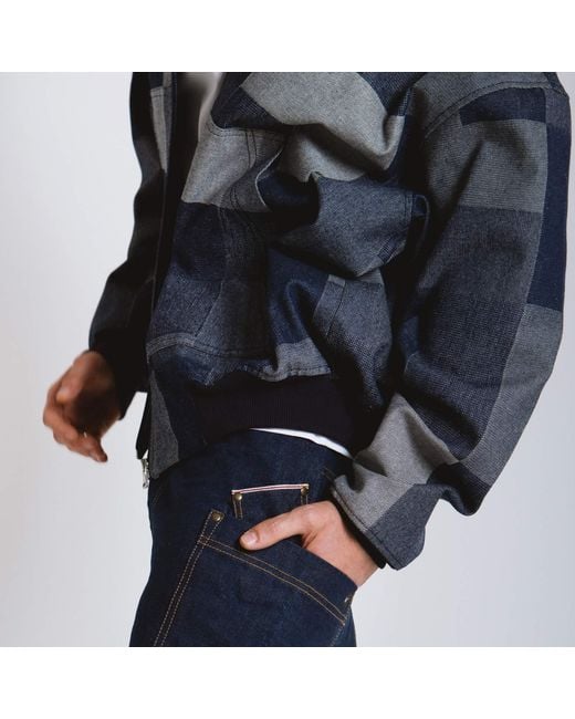 Win Out Blue Patchwork Denim Bomber for men