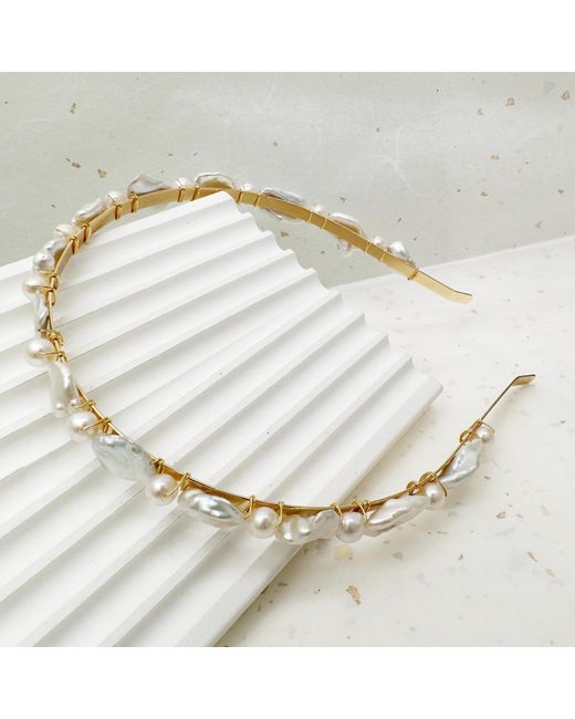 Farra Metallic Irregular Freshwater Pearls Handcrafted Hair Band