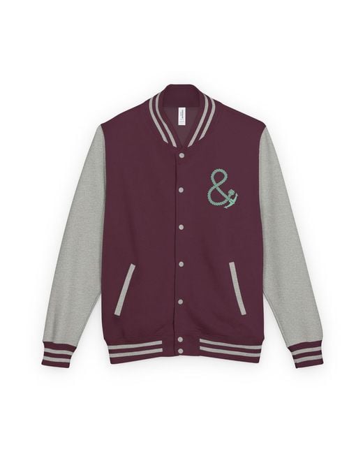 Anchor and Crew Purple Burgundy & Heather Set Point Social Volleyball Club League Cotton Varsity Letterman for men