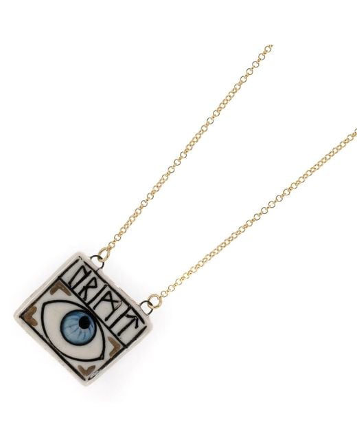 Ebru Jewelry White Guardian Evil Eye Magical Norse Runes Symbol Necklace
