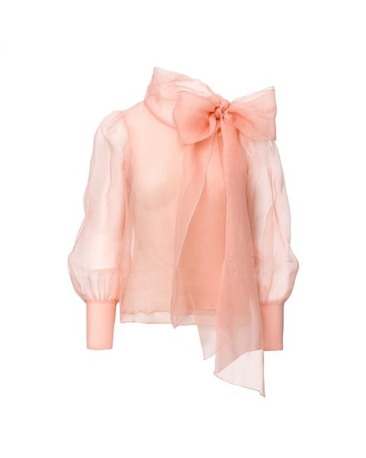 Lita Couture Pink Sheer Organza Silk Blouse