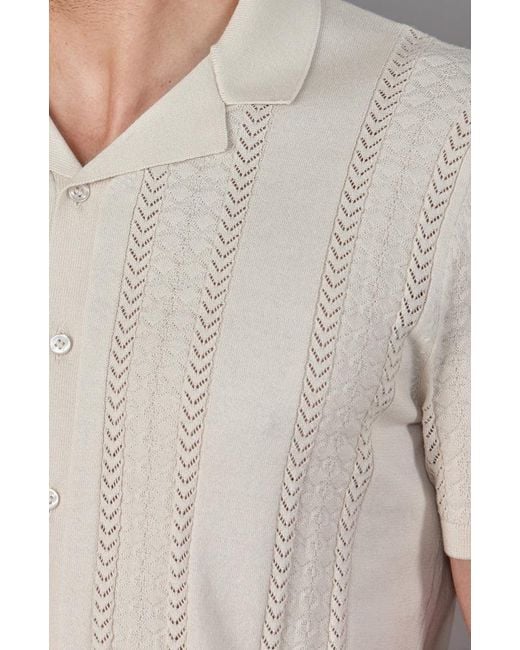 Paul James Knitwear White Ultra Fine Cotton Santiago Open Knit Cuban Collar Shirt for men