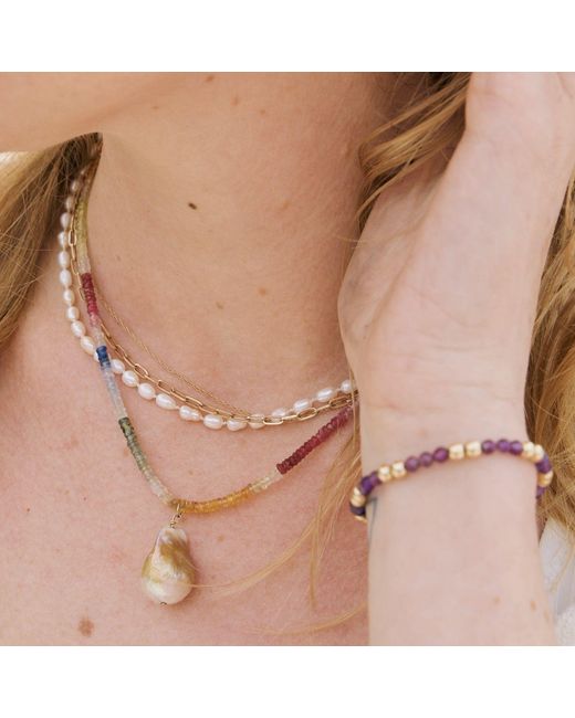 Herself Collections Metallic Hand-Knotted Freshwater Rice Pearl Necklace