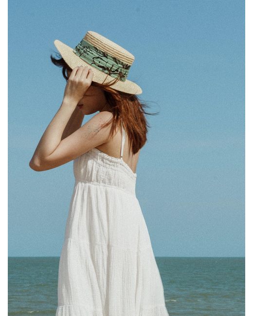 Lost Pattern Green La Isla Straw Hat With Ribbon Band