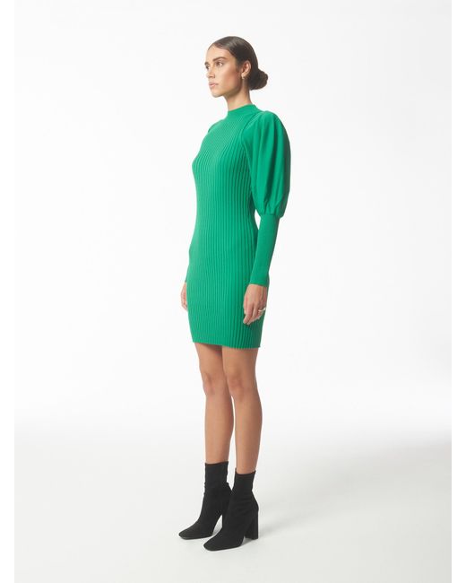 Sour Figs Green Funnel Neck Puff Sleeve Jumper Dress