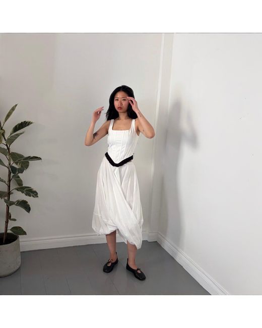 London Atelier Byproduct White Asymmetric Twisted Ballon Skirt