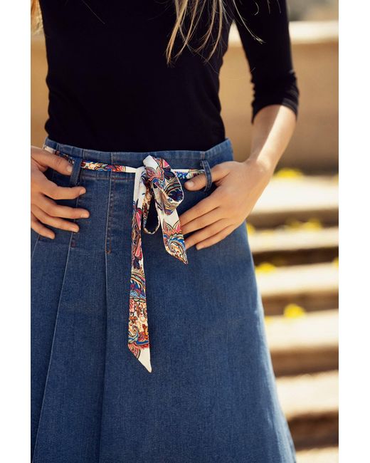 Profile Nyc Blue Denim Pleat Kilt Skirt With Tie
