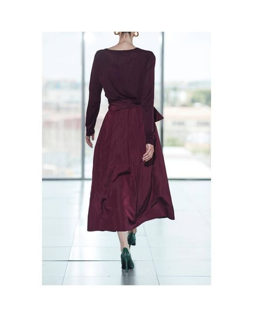 The Extreme Collection Purple Plum Midi Skirt Taffeta With Waist Bow