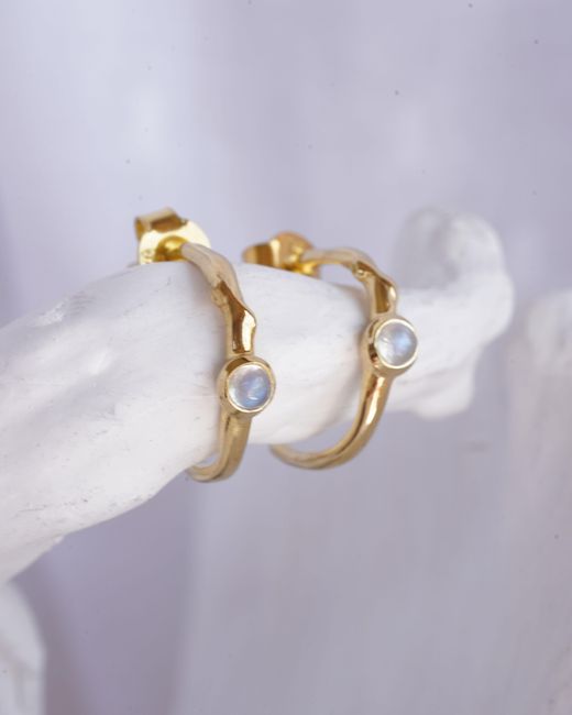 Isla Silver Metallic Moonstone Huggie Hoop Earrings