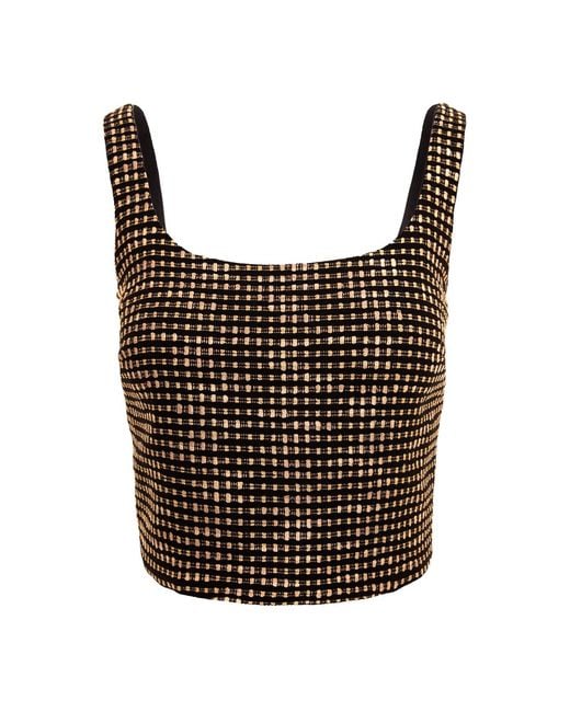 AVENUE No.29 Black Tweed Cropped Blouse With Metallic Zipper