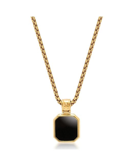 Nialaya Metallic Necklace With Square Onyx Pendant for men