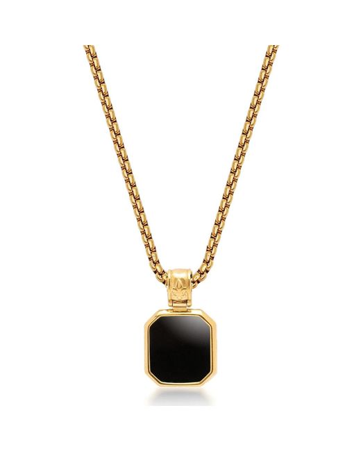 Nialaya Metallic Gold Necklace With Square Onyx Pendant for men