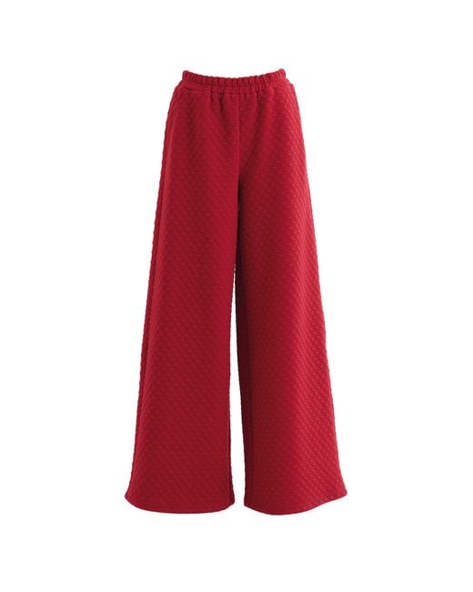 Louche Red Flory Scallop Quilt Wide Leg Trouser