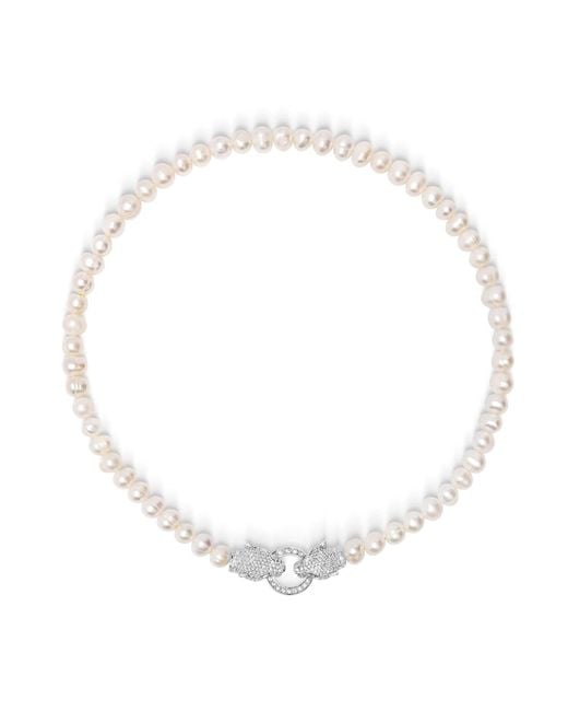 Nialaya Metallic Pearl Choker With Double Panther Head
