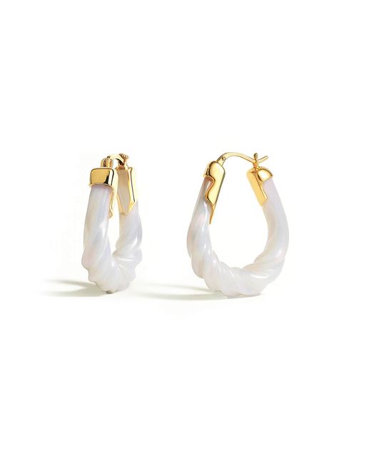 Gold & Honey Metallic Pearl Rope Twist Oval Lucite Birthstone Hoop Earrings