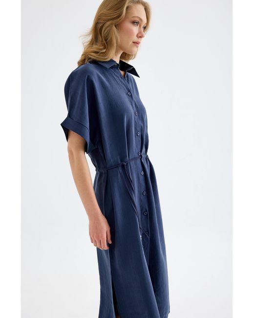 Monlicia Blue Solenne Cotton Midi Shirt Dress